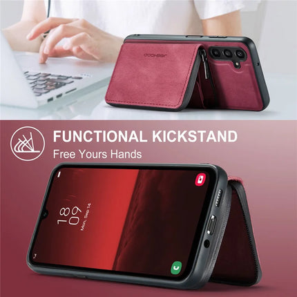 For Samsung Galaxy A16 5G Case JEEHOOD J02 Leather Back Cover with Detachable Zipper Card Holder Kickstand