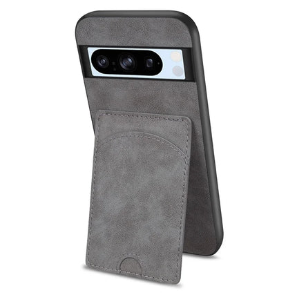 For Google Pixel 9 Pro  /  Pixel 9 Case Kickstand Leather Coated TPU Phone Cover with Card Slot - Grey