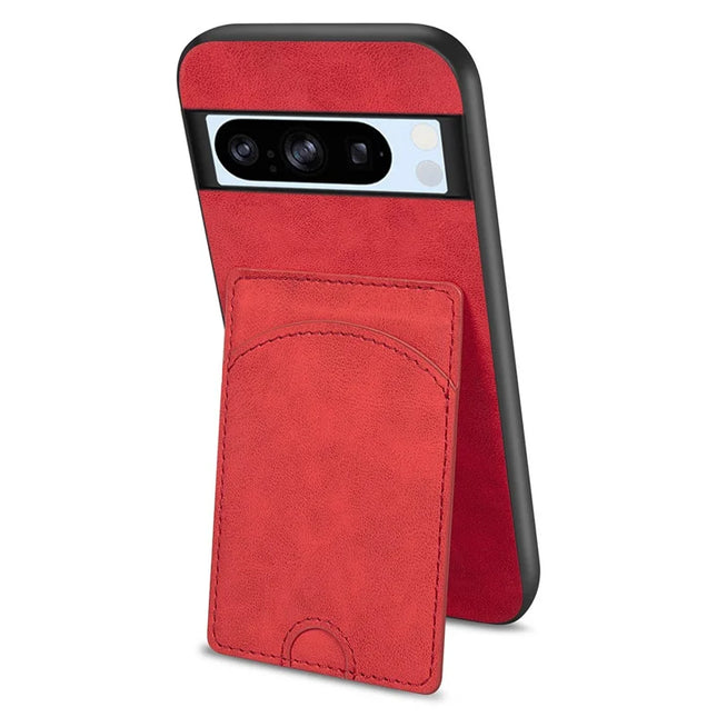For Google Pixel 9 Pro XL Case Kickstand Leather Coated TPU Phone Cover with Card Slot - Red