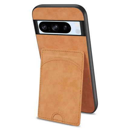 For Google Pixel 9 Pro XL Case Kickstand Leather Coated TPU Phone Cover with Card Slot - Orange