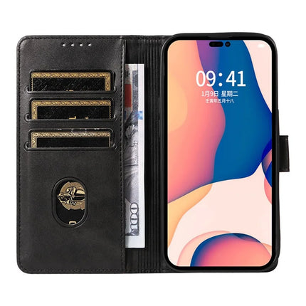 For iPhone 16 Pro Max Case Calf Texture Magnetic Clasp Wallet PU Leather Phone Cover