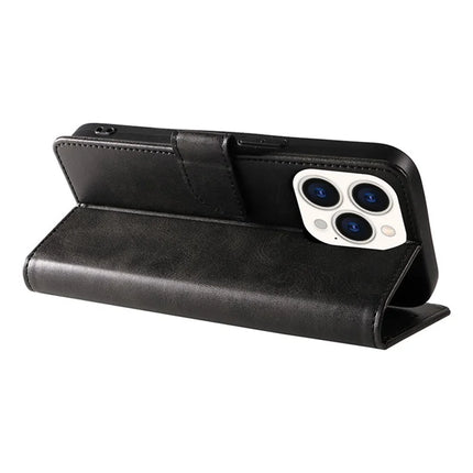 For iPhone 16 Pro Max Case Calf Texture Magnetic Clasp Wallet PU Leather Phone Cover