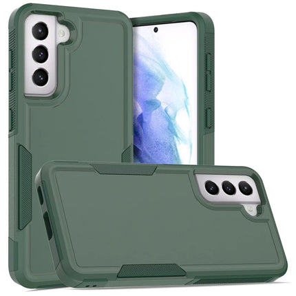 For Samsung Galaxy S21 5G / S21 4G Case 2-in-1 PC+TPU Shockproof Phone Cover - Dark Green
