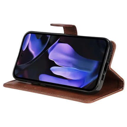 For Google Pixel 9a Case Solid Color Leather Mobile Cover Wallet Stand with Strap
