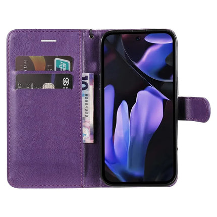 For Google Pixel 9a Case Solid Color Leather Mobile Cover Wallet Stand with Strap