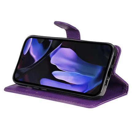 For Google Pixel 9a Case Solid Color Leather Mobile Cover Wallet Stand with Strap