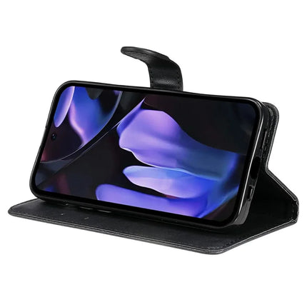 For Google Pixel 9a Case Solid Color Leather Mobile Cover Wallet Stand with Strap