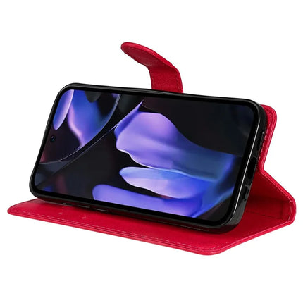 For Google Pixel 9a Case Solid Color Leather Mobile Cover Wallet Stand with Strap