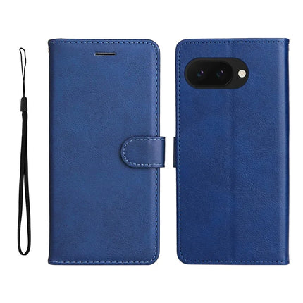 For Google Pixel 9a Case Solid Color Leather Mobile Cover Wallet Stand with Strap - Blue