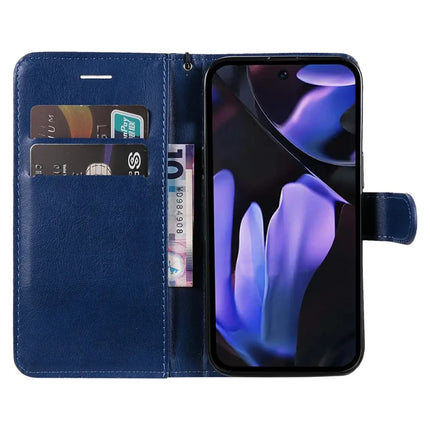 For Google Pixel 9a Case Solid Color Leather Mobile Cover Wallet Stand with Strap