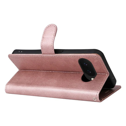 For Google Pixel 9a Case Solid Color Leather Mobile Cover Wallet Stand with Strap