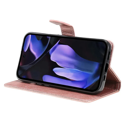 For Google Pixel 9a Case Solid Color Leather Mobile Cover Wallet Stand with Strap