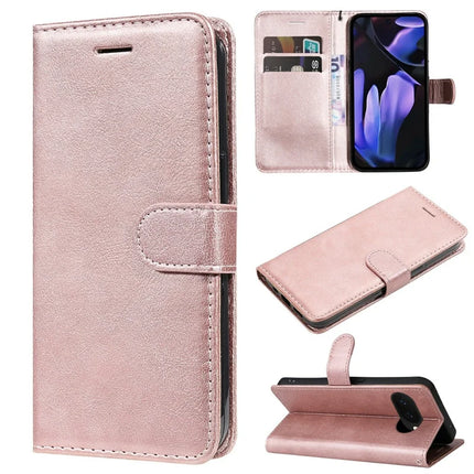 For Google Pixel 9a Case Solid Color Leather Mobile Cover Wallet Stand with Strap