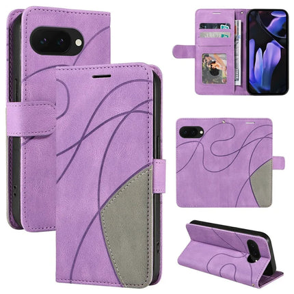 For Google Pixel 9a Leather Case Wallet Stand Color Splicing Phone Cover