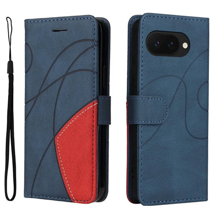 For Google Pixel 9a Leather Case Wallet Stand Color Splicing Phone Cover  - Blue