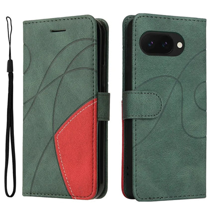 For Google Pixel 9a Leather Case Wallet Stand Color Splicing Phone Cover  - Green