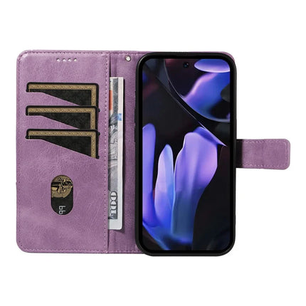 For Google Pixel 9a Case Leather Geometric Line Wallet Phone Cover with Wrist Strap