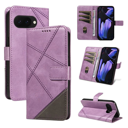 For Google Pixel 9a Case Leather Geometric Line Wallet Phone Cover with Wrist Strap