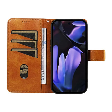 For Google Pixel 9a Case Leather Geometric Line Wallet Phone Cover with Wrist Strap