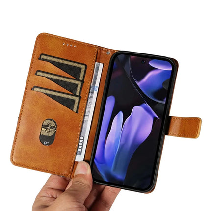 For Google Pixel 9a Case Leather Geometric Line Wallet Phone Cover with Wrist Strap