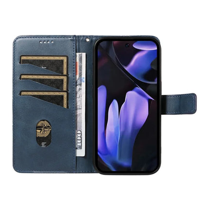 For Google Pixel 9a Case Leather Geometric Line Wallet Phone Cover with Wrist Strap
