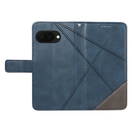 For Google Pixel 9a Case Leather Geometric Line Wallet Phone Cover with Wrist Strap