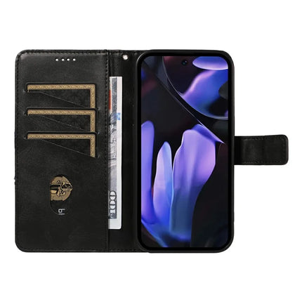 For Google Pixel 9a Case Leather Geometric Line Wallet Phone Cover with Wrist Strap