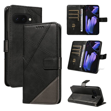 For Google Pixel 9a Case Leather Geometric Line Wallet Phone Cover with Wrist Strap