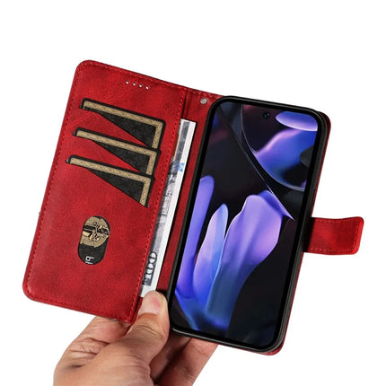 For Google Pixel 9a Case Leather Geometric Line Wallet Phone Cover with Wrist Strap