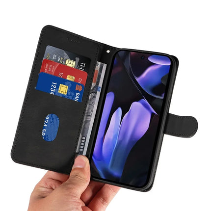 For Google Pixel 9a Case Stand Wallet Leather Phone Cover Curved Line Wrist Strap