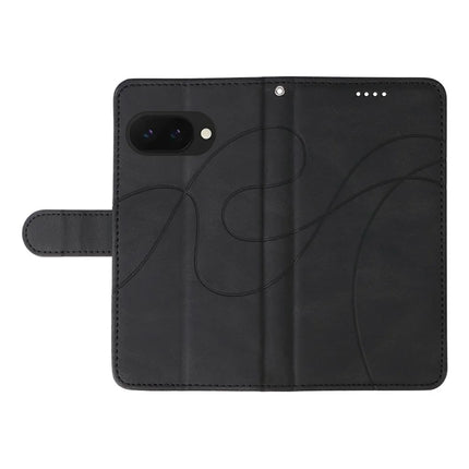 For Google Pixel 9a Case Stand Wallet Leather Phone Cover Curved Line Wrist Strap