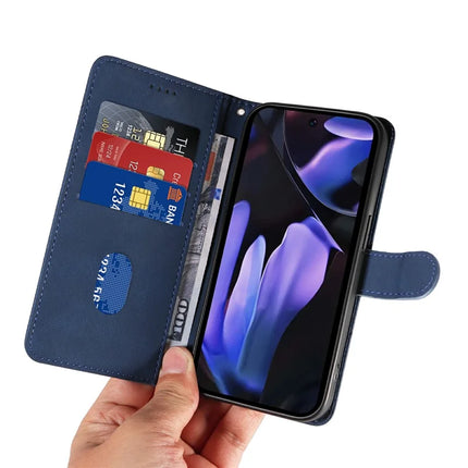 For Google Pixel 9a Case Stand Wallet Leather Phone Cover Curved Line Wrist Strap