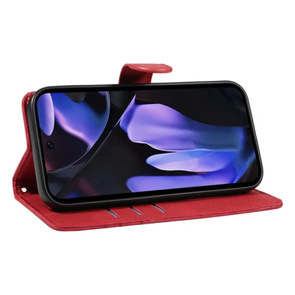 For Google Pixel 9a Case Stand Wallet Leather Phone Cover Curved Line Wrist Strap