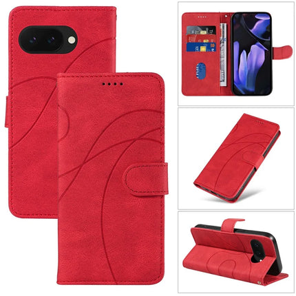 For Google Pixel 9a Case Stand Wallet Leather Phone Cover Curved Line Wrist Strap