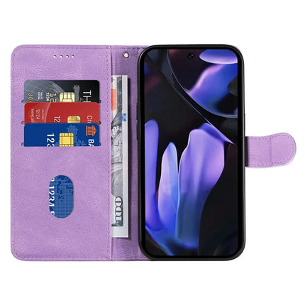 For Google Pixel 9a Case Stand Wallet Leather Phone Cover Curved Line Wrist Strap