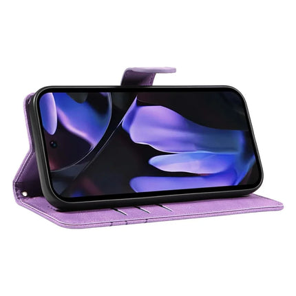 For Google Pixel 9a Case Stand Wallet Leather Phone Cover Curved Line Wrist Strap