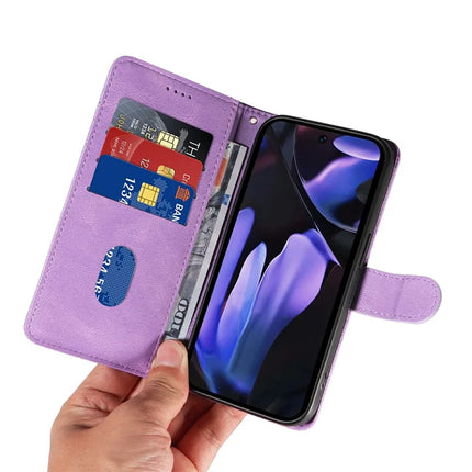 For Google Pixel 9a Case Stand Wallet Leather Phone Cover Curved Line Wrist Strap