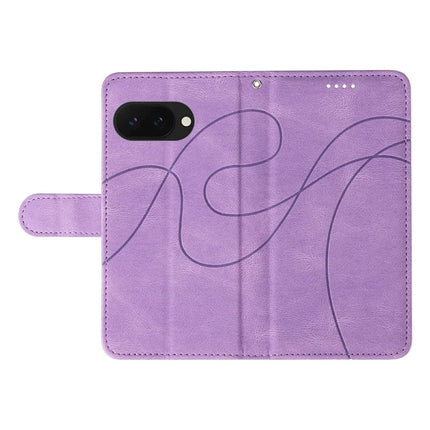 For Google Pixel 9a Case Stand Wallet Leather Phone Cover Curved Line Wrist Strap