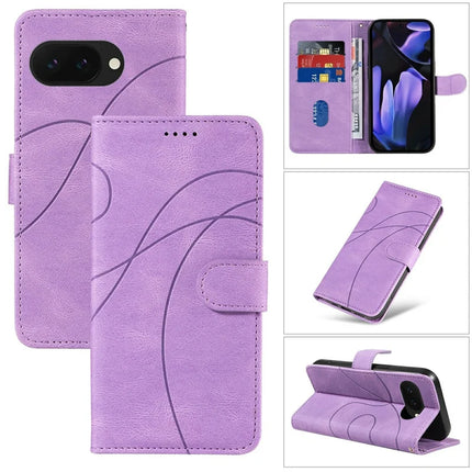 For Google Pixel 9a Case Stand Wallet Leather Phone Cover Curved Line Wrist Strap