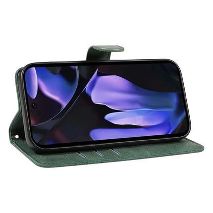 For Google Pixel 9a Case Stand Wallet Leather Phone Cover Curved Line Wrist Strap