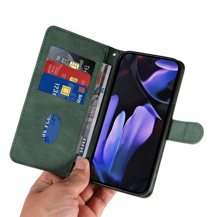 For Google Pixel 9a Case Stand Wallet Leather Phone Cover Curved Line Wrist Strap