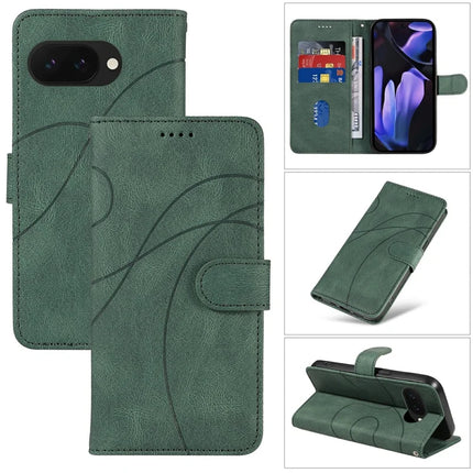 For Google Pixel 9a Case Stand Wallet Leather Phone Cover Curved Line Wrist Strap