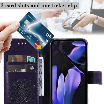 For Google Pixel 9a Case Sunflower Leather Wallet Phone Cover