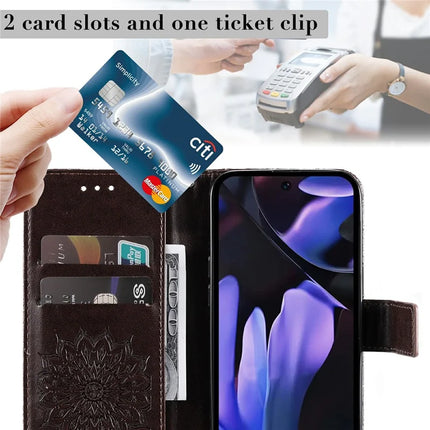 For Google Pixel 9a Case Sunflower Leather Wallet Phone Cover