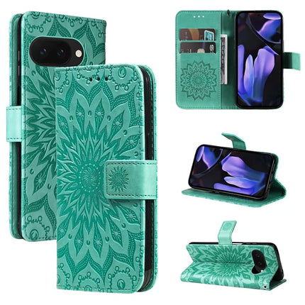 For Google Pixel 9a Case Sunflower Leather Wallet Phone Cover