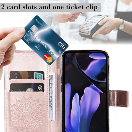 For Google Pixel 9a Case Sunflower Leather Wallet Phone Cover