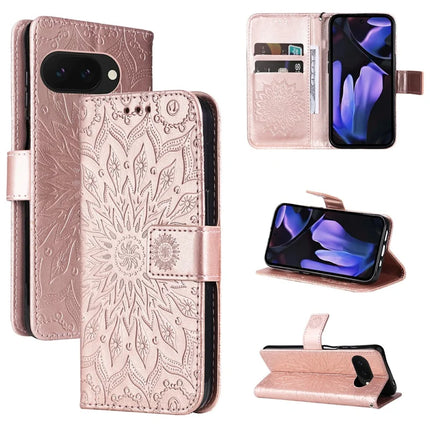 For Google Pixel 9a Case Sunflower Leather Wallet Phone Cover