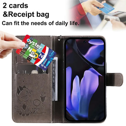 For Google Pixel 9a Case Cat Bee Pattern Leather Phone Cover