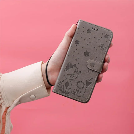 For Google Pixel 9a Case Cat Bee Pattern Leather Phone Cover