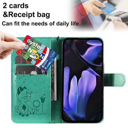 For Google Pixel 9a Case Cat Bee Pattern Leather Phone Cover